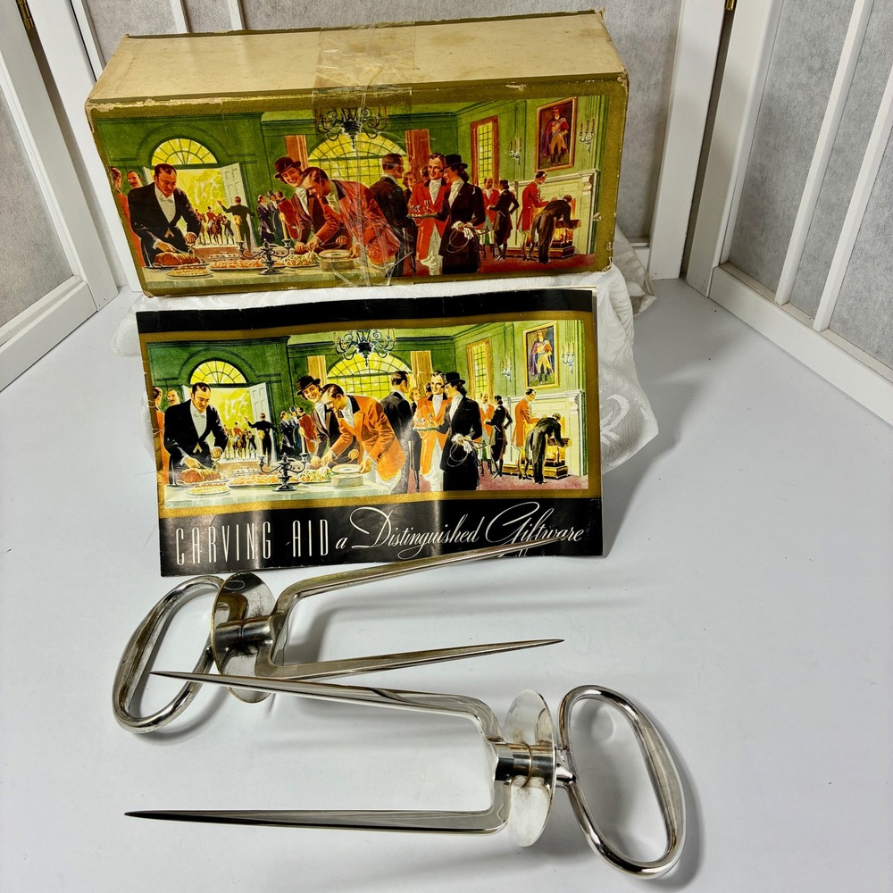 VTG Gerity Carving Aid Silver Plated Meat Fork Set Reproduction Sheffield Box